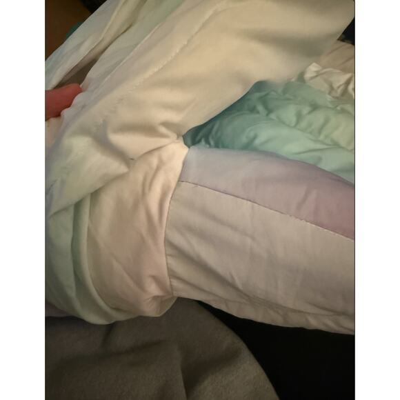 Selkie Iridescent Rainbow Puffer Coat The Pony White Pink XXS FLAW - Picture 8 of 8